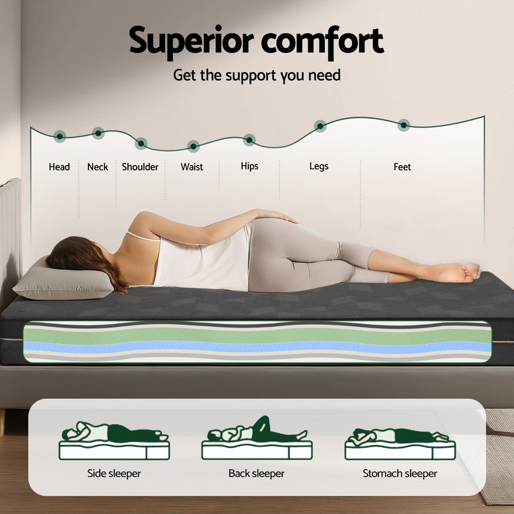 SHADOW King Single Mattress 18cm Memory Foam Green Tea Cool Gel