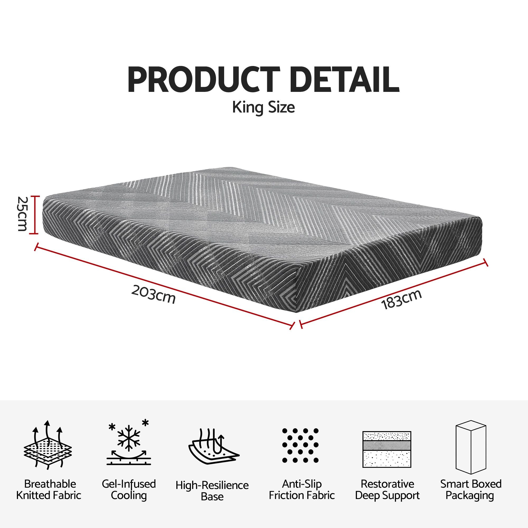 Giselle 25cm King Memory Foam Mattress Gel Infused Foam Removable Cover