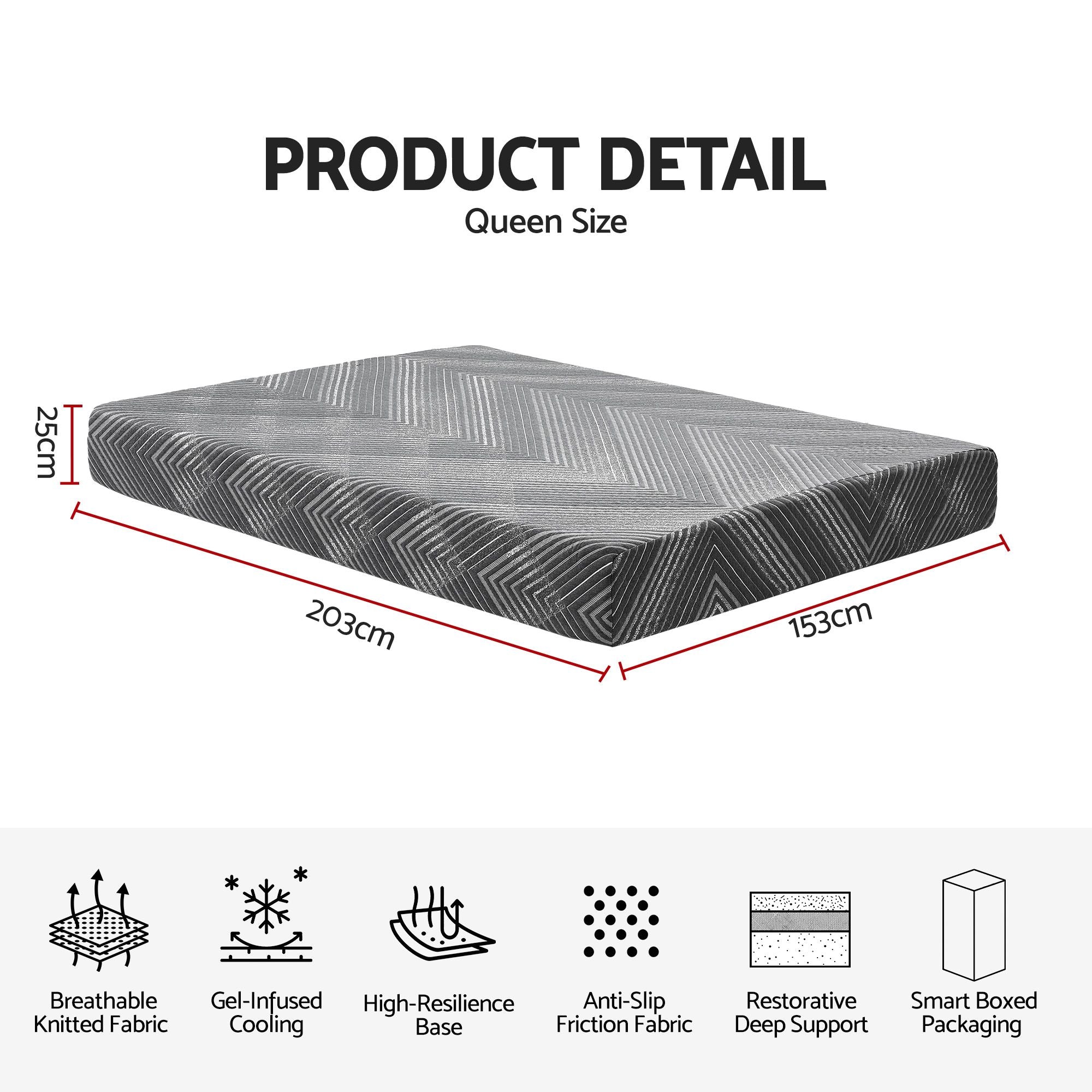 Giselle 25cm Queen Memory Foam Mattress Gel Infused Foam Removable Cover