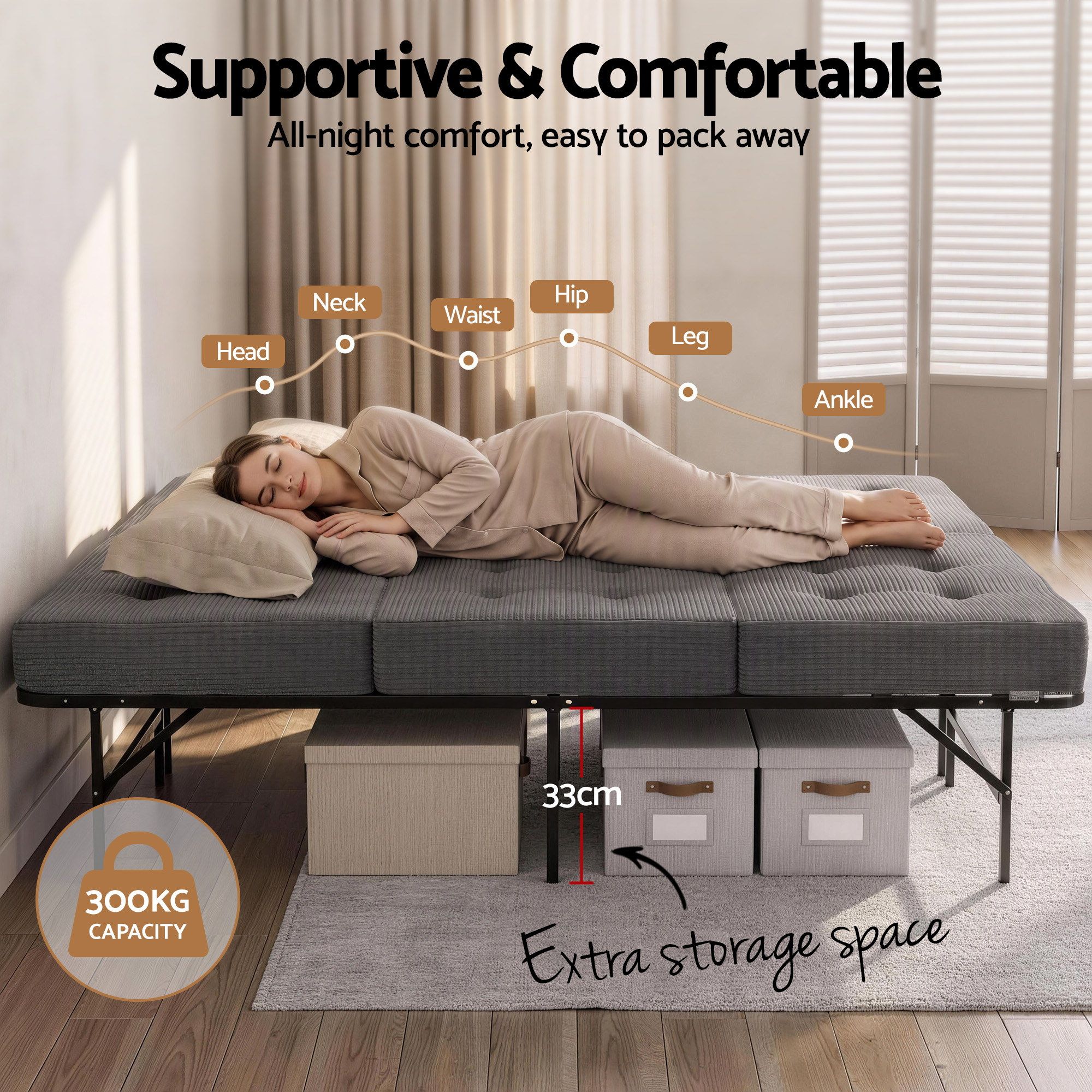 Giselle Double Folding Bed with Mattress Metal Frame Guest Bed 15cm Foam Foldable