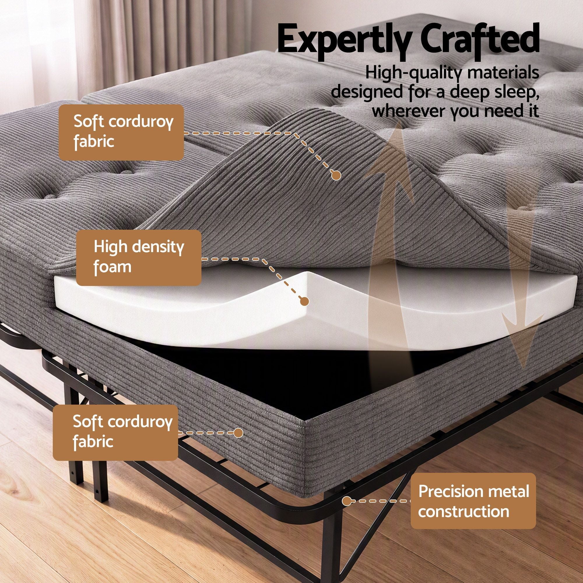 Giselle Double Folding Bed with Mattress Metal Frame Guest Bed 15cm Foam Foldable