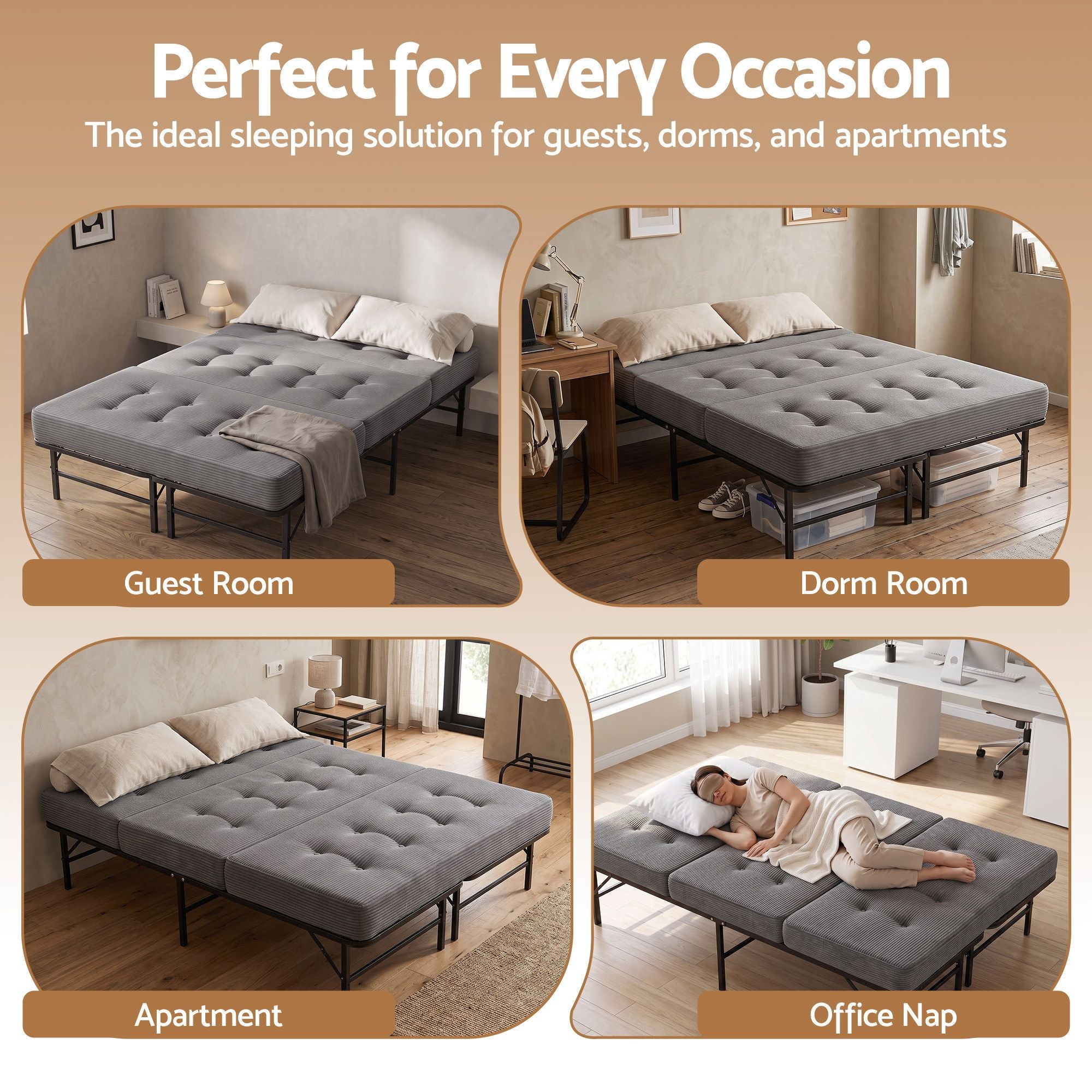 Giselle Double Folding Bed with Mattress Metal Frame Guest Bed 15cm Foam Foldable
