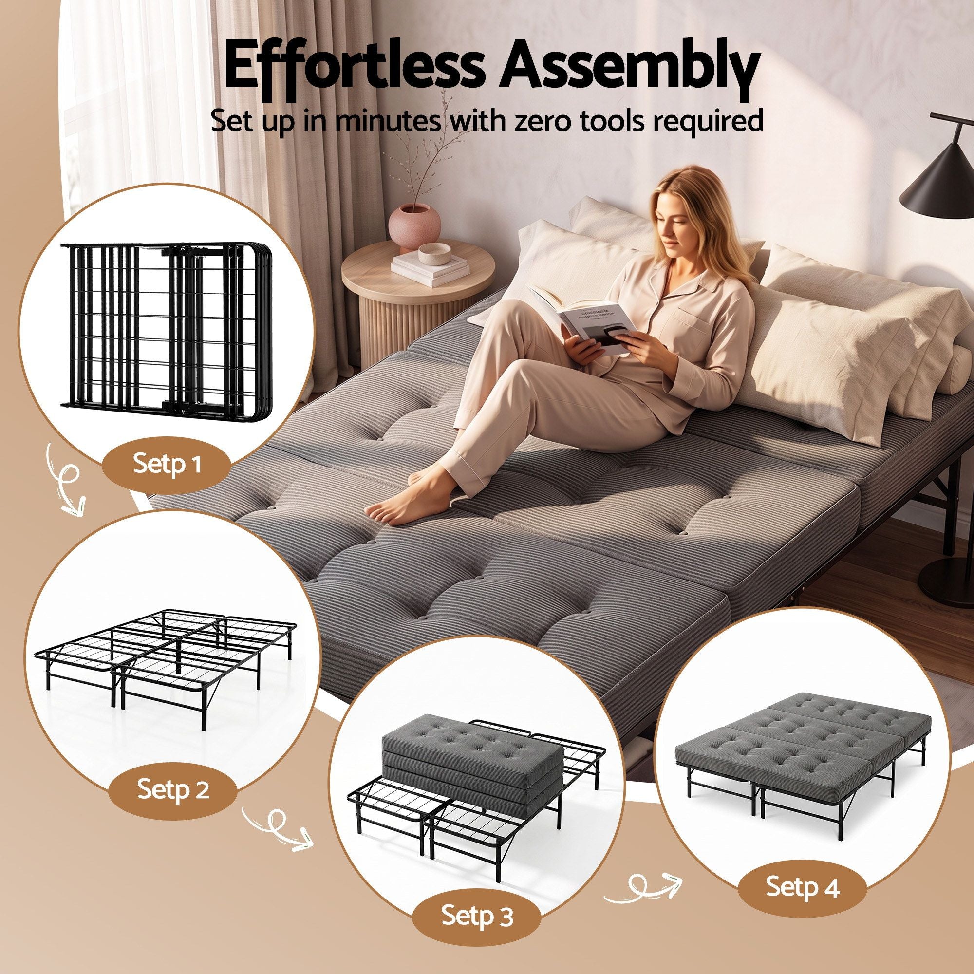Giselle Double Folding Bed with Mattress Metal Frame Guest Bed 15cm Foam Foldable