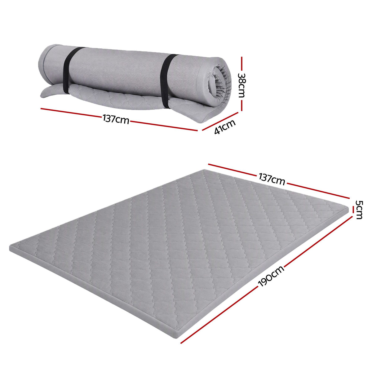 Giselle Folding Mattress Double 5cm Foldable Camping Travel Roll-Up Sleeping Mat