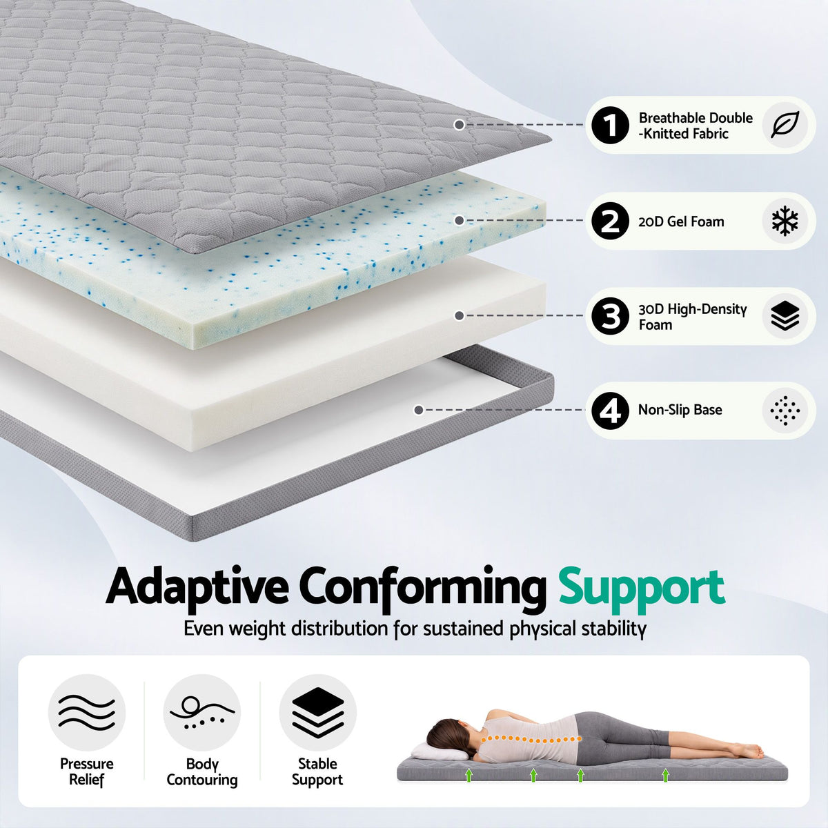Giselle Folding Mattress Double 5cm Foldable Camping Travel Roll-Up Sleeping Mat
