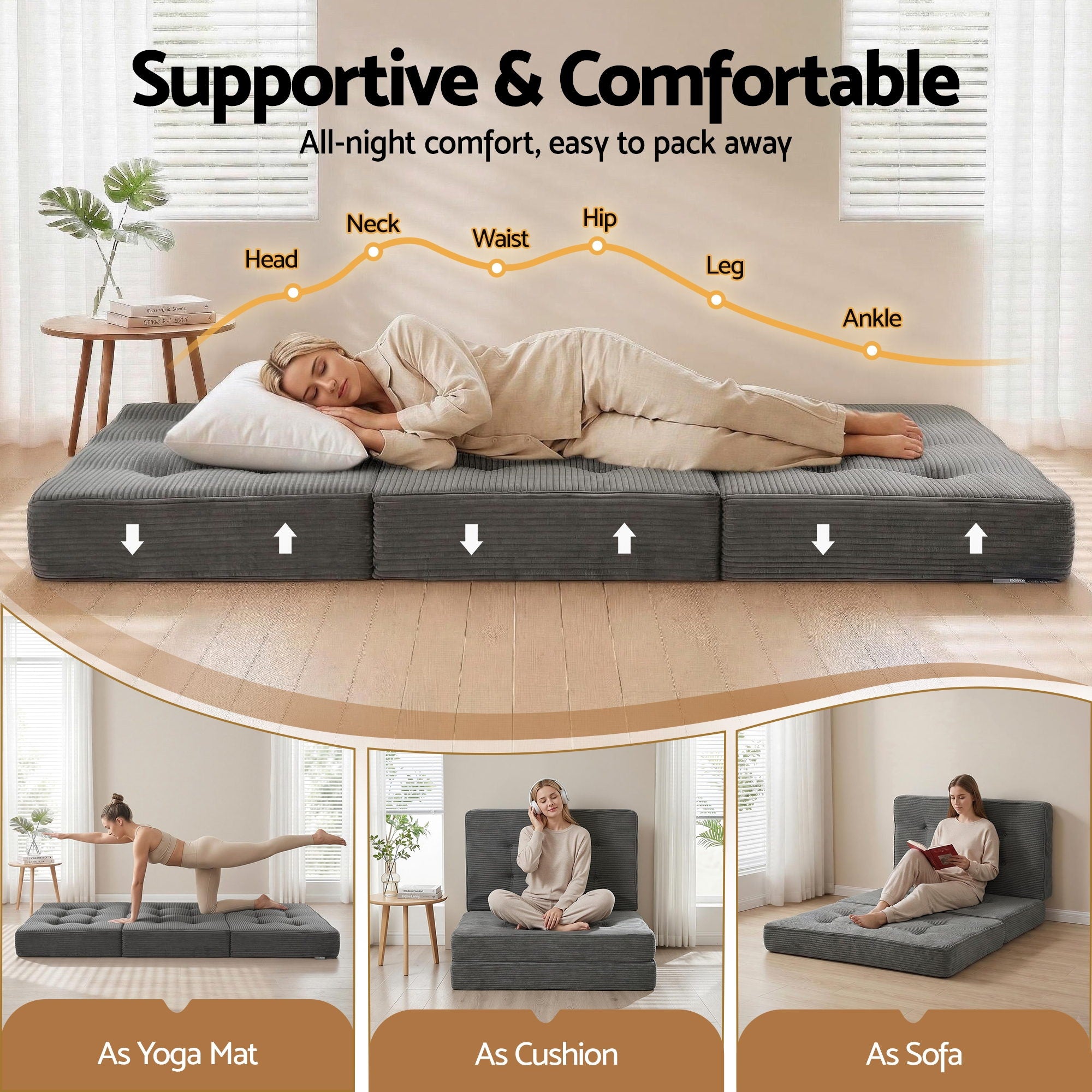 Giselle Single Folding Mattress 15cm Foldable Foam Portable Guest Sofa Bed Camping Mat