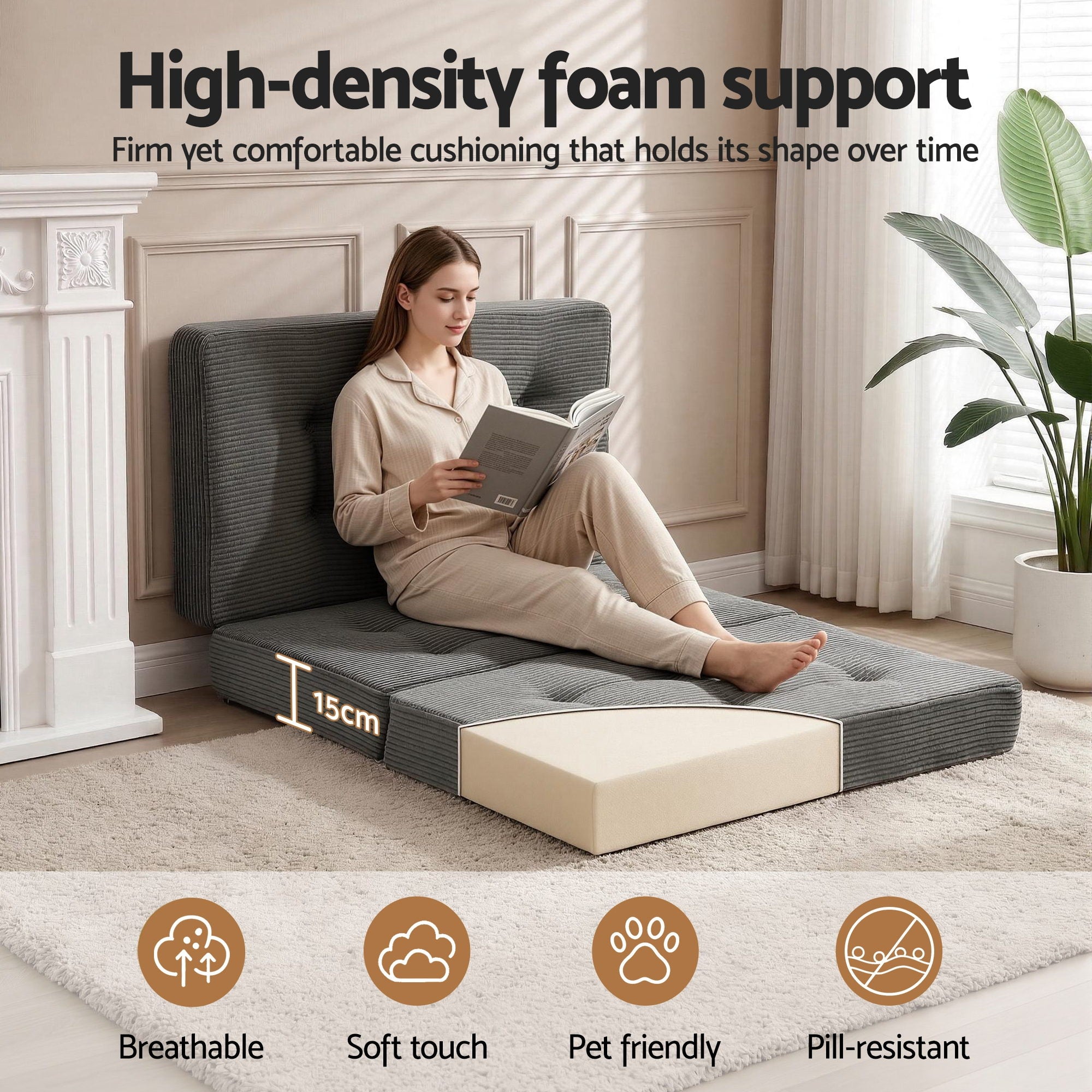 Giselle Single Folding Mattress 15cm Foldable Foam Portable Guest Sofa Bed Camping Mat