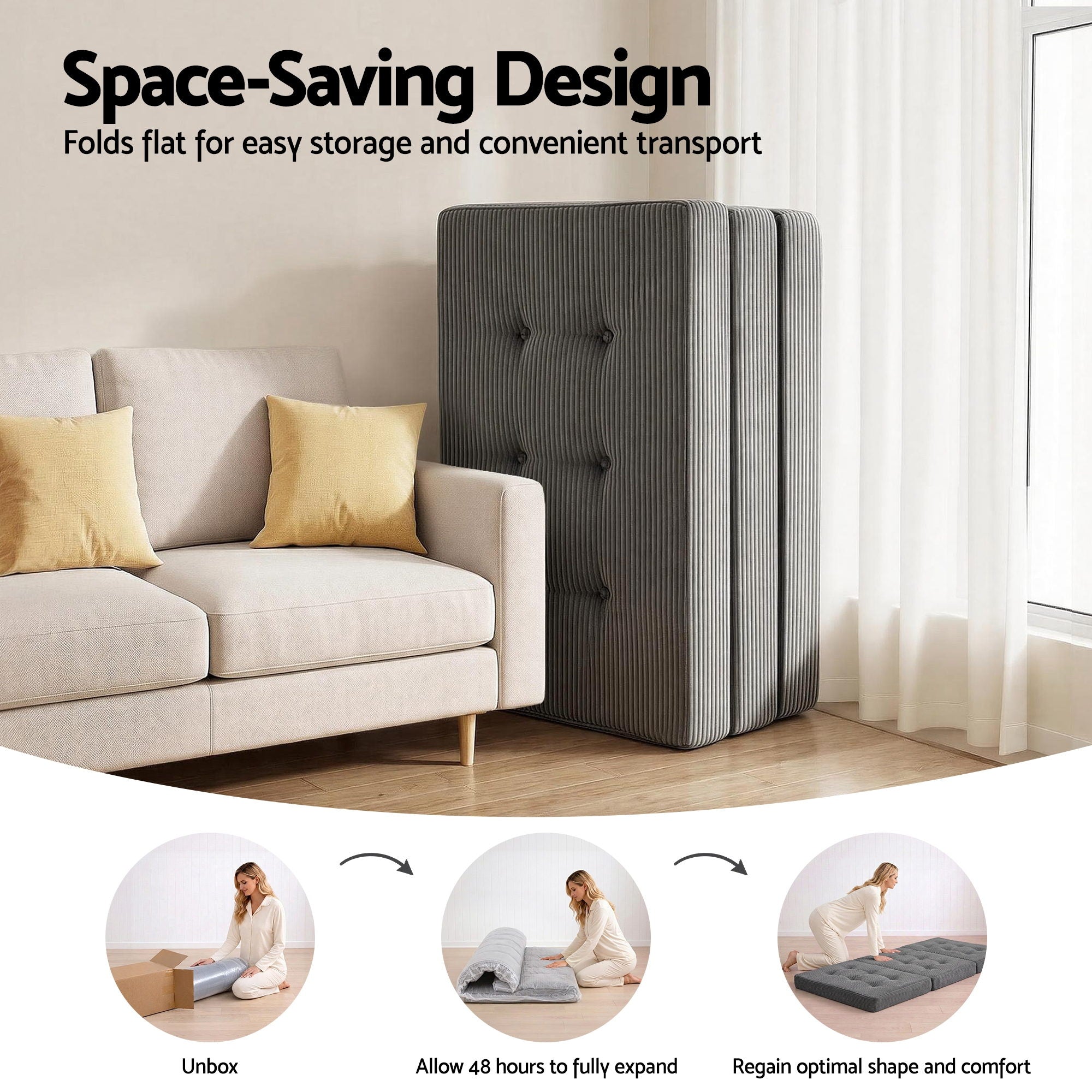 Giselle Single Folding Mattress 15cm Foldable Foam Portable Guest Sofa Bed Camping Mat