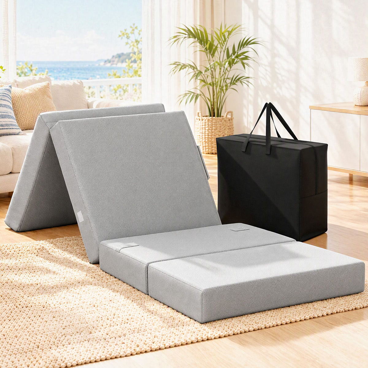 Giselle Folding Mattress Single 15cm Foldable 4-Fold Foam Chair Bed Storage Bag
