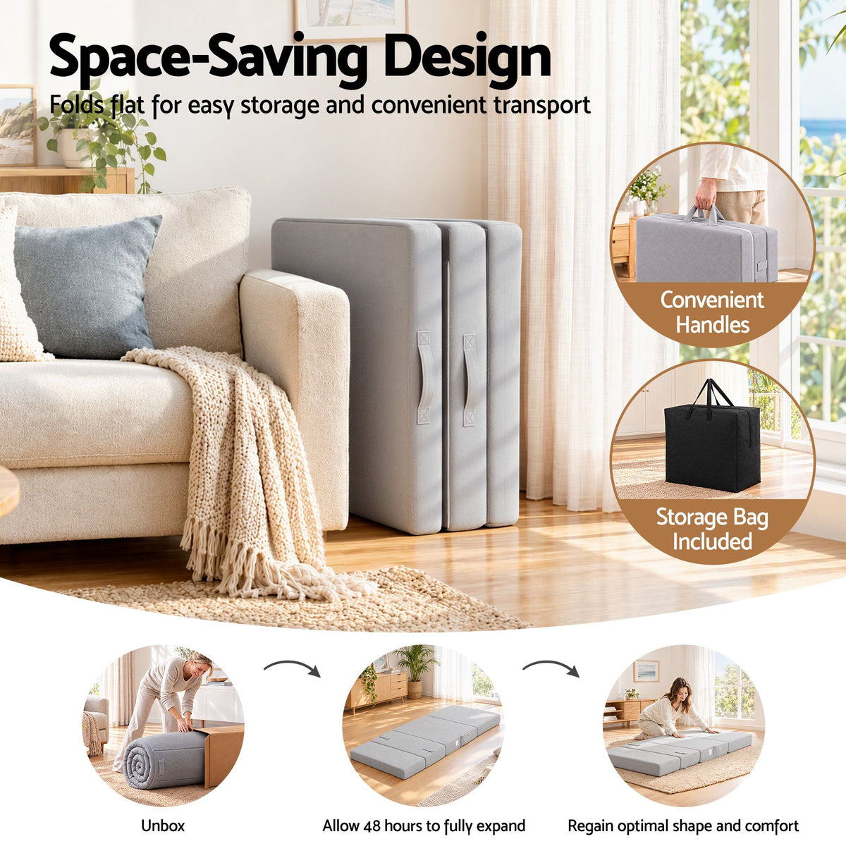 Giselle Folding Mattress Single 15cm Foldable 4-Fold Foam Chair Bed Storage Bag