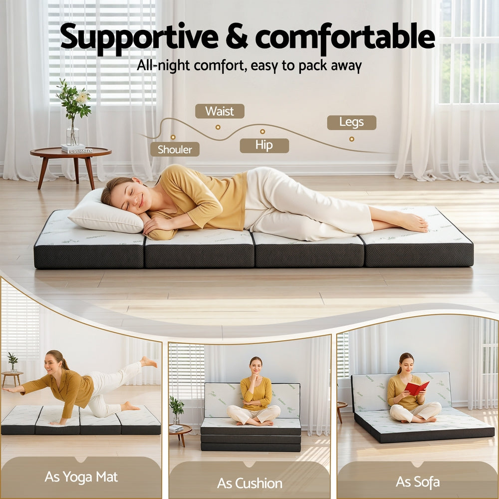 Giselle Double Foldable Foam Mattress Bamboo White/Grey