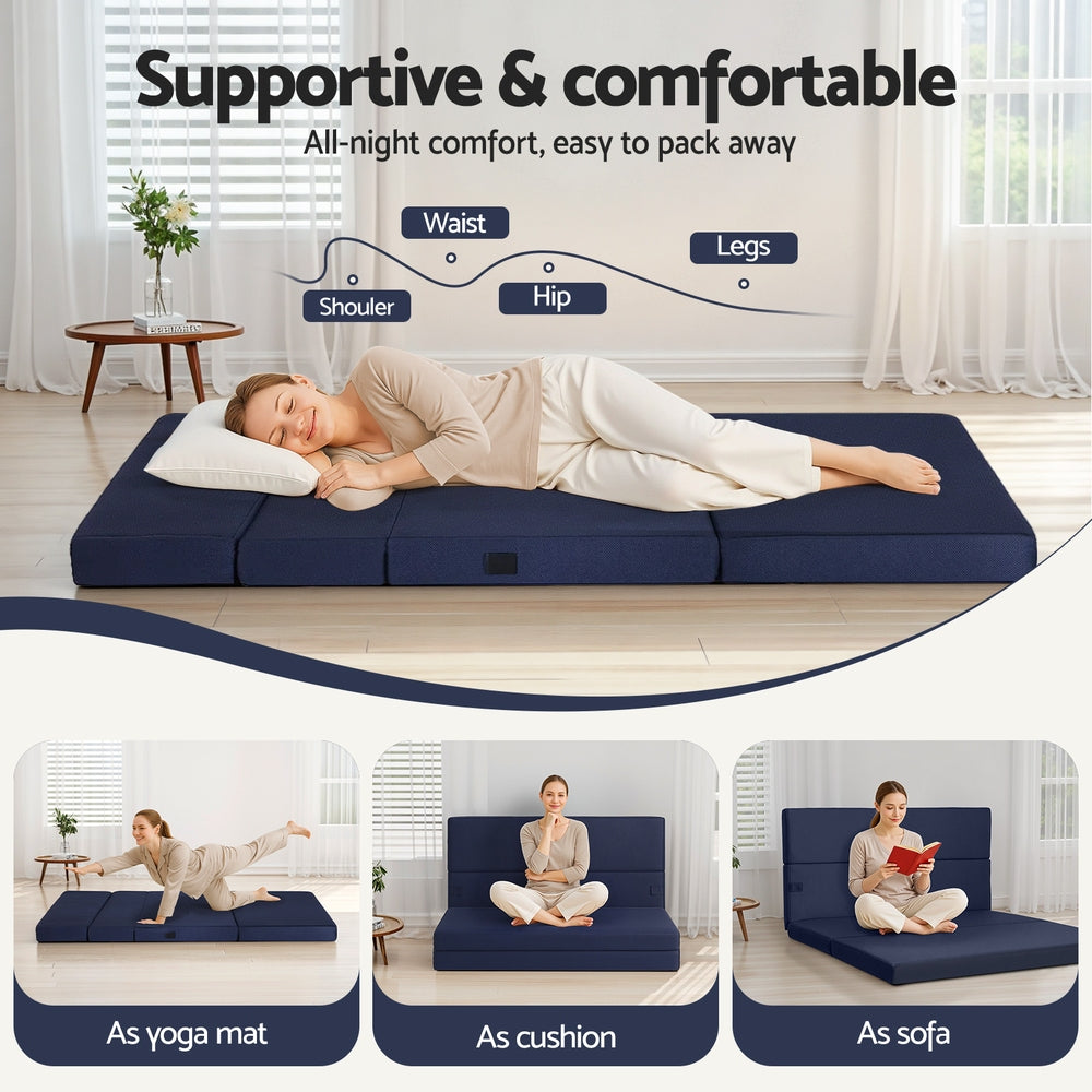 Giselle Double Foldable Mattress Foam Portable Floor Mat Blue