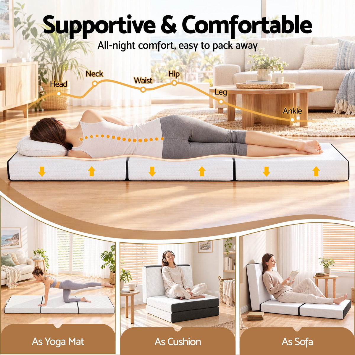 Giselle Folding Mattress Single 15cm Foldable Trifold Tencel Floor Guest Bed Mat