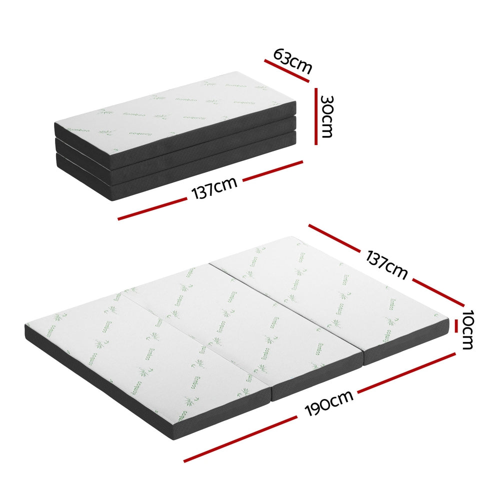 Giselle Double Foldable Mattress Bamboo Foam White/Grey