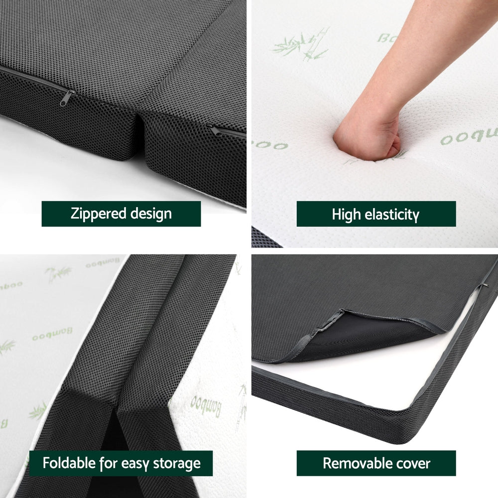 Giselle Double Foldable Mattress Bamboo Foam White/Grey