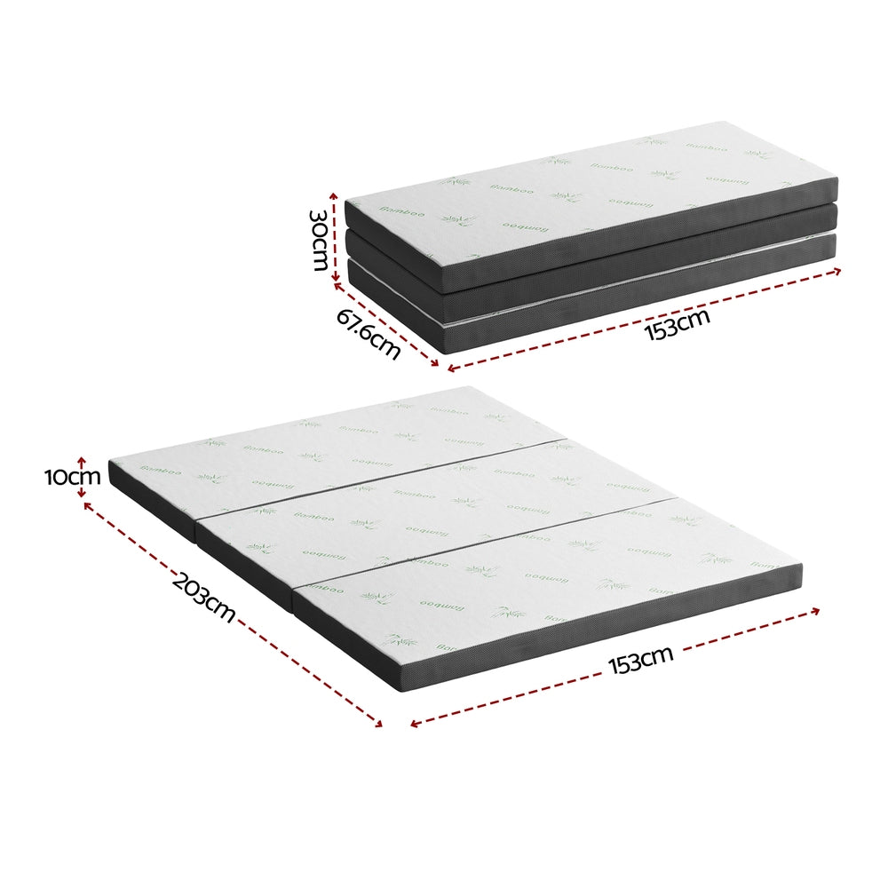 Giselle Queen Foldable Foam Mattress Bamboo White/Grey