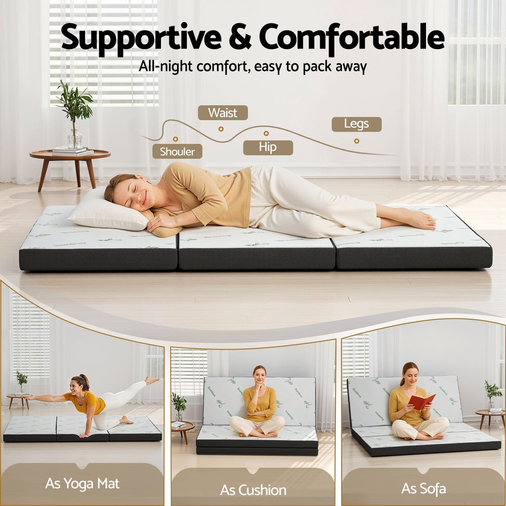 Giselle Queen Foldable Foam Mattress Bamboo White/Grey