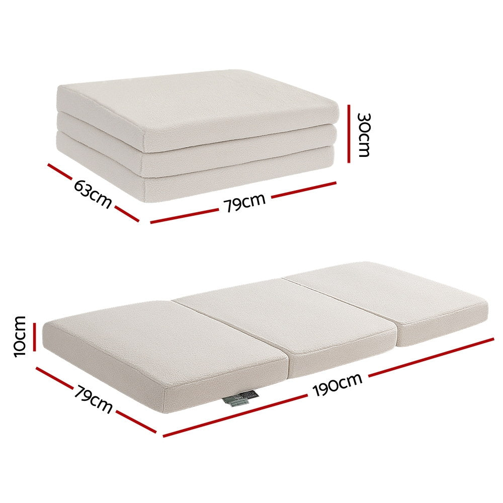 Giselle Bedding Foldable Mattress 3-Fold Foam Sherpa Fleece White