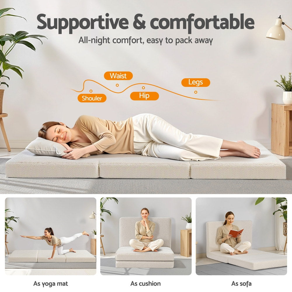 Giselle Bedding Foldable Mattress 3-Fold Foam Sherpa Fleece White