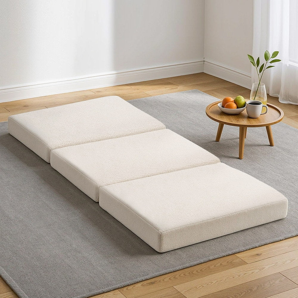 Giselle Bedding Foldable Mattress 3-Fold Foam Sherpa Fleece White