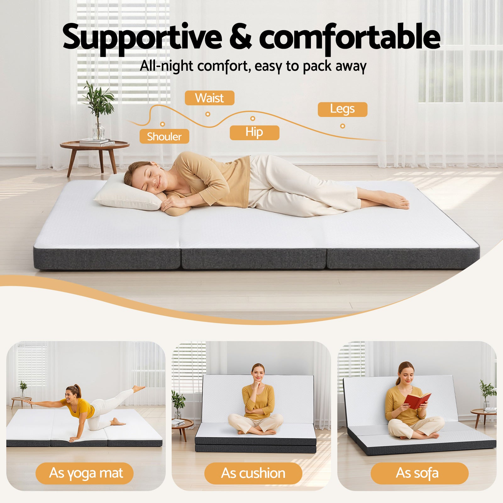 Giselle Queen Foldable Mattress Sofa Bed Tri-Fold Memory Foam Tencel