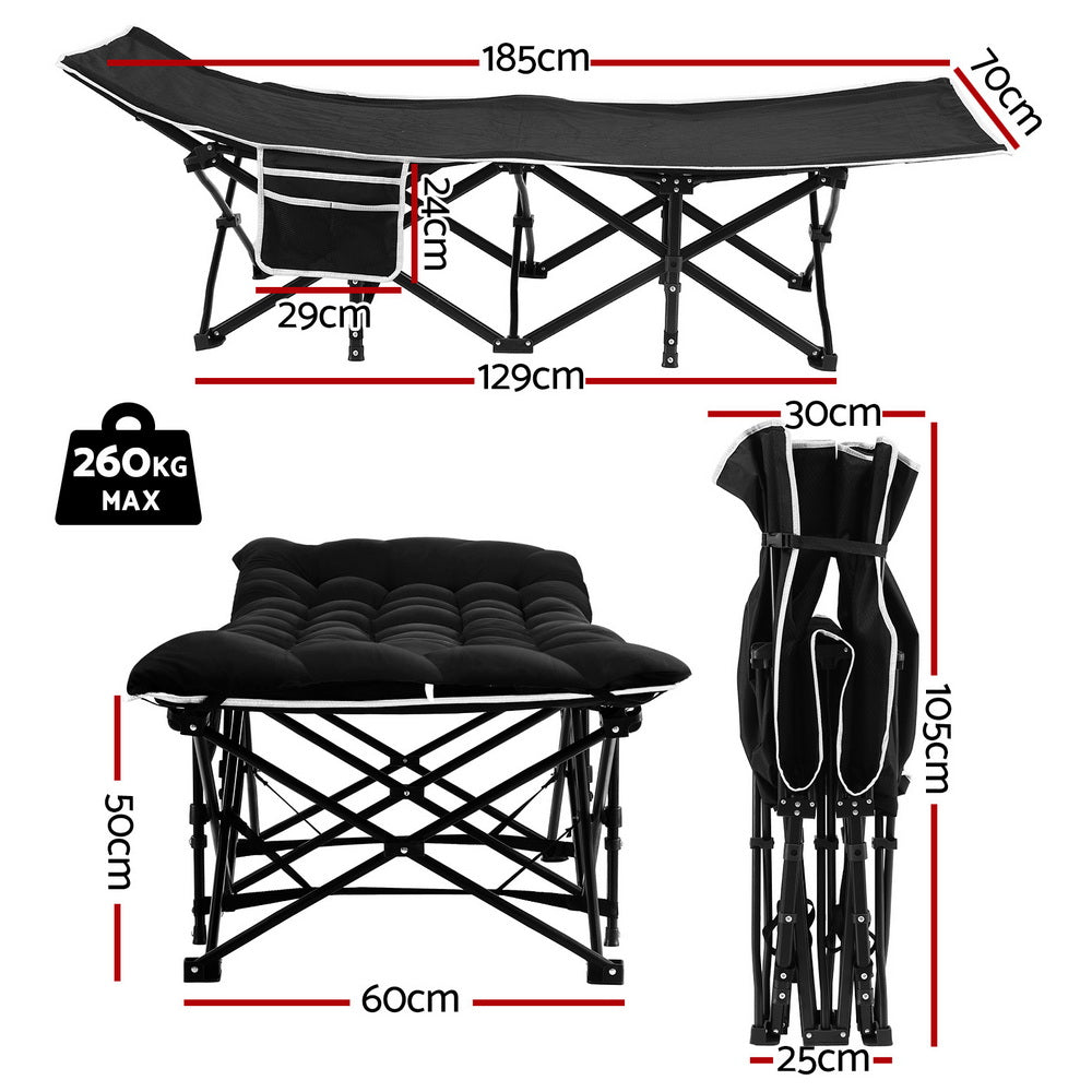 Artiss 185cm Folding Bed with Mattress Heavy Duty Black