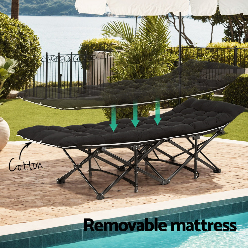 Artiss 185cm Folding Bed with Mattress Heavy Duty Black