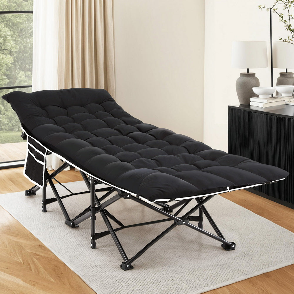 Artiss 185cm Folding Bed with Mattress Heavy Duty Black