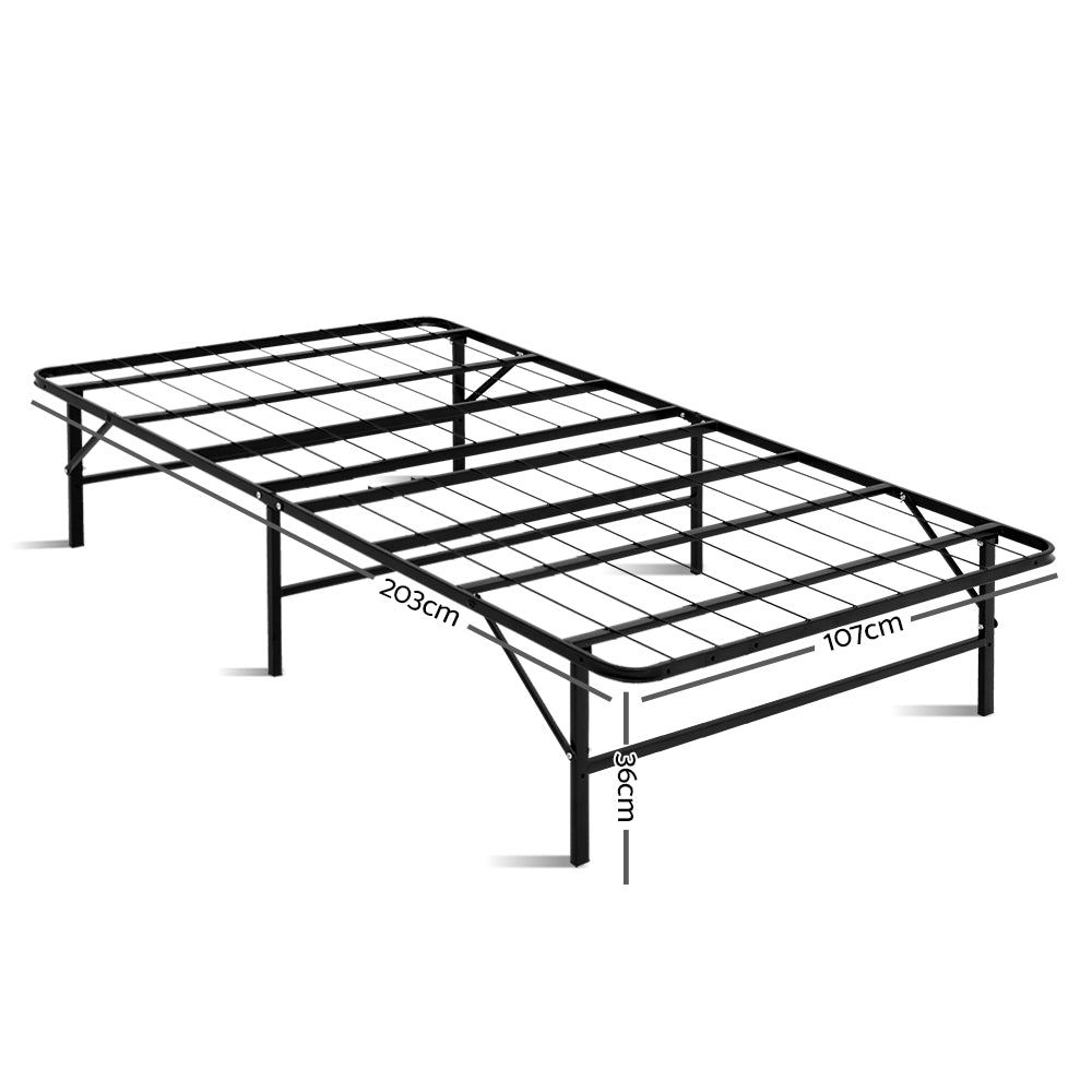 Duoclev King Single Folding Bed Frame Metal Base Black