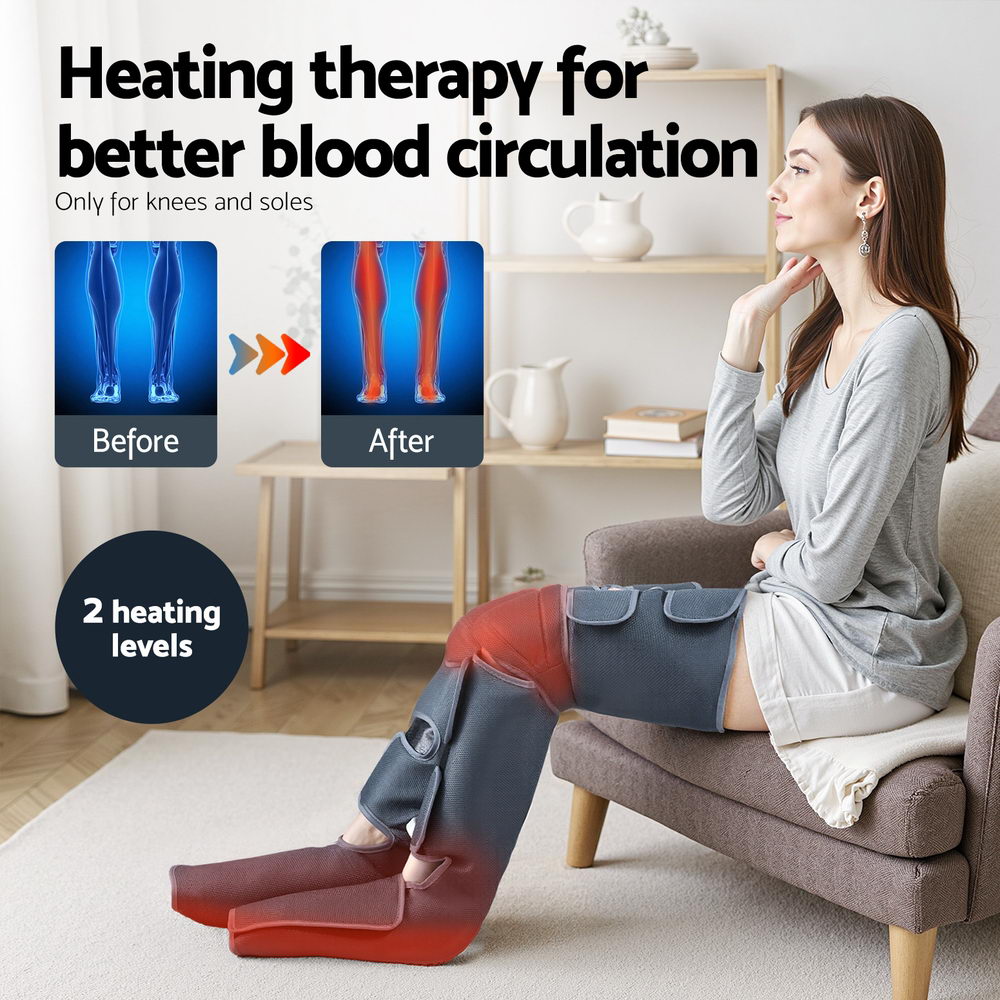 Livemor Leg and Knee Massager Air Compression Heating Grey