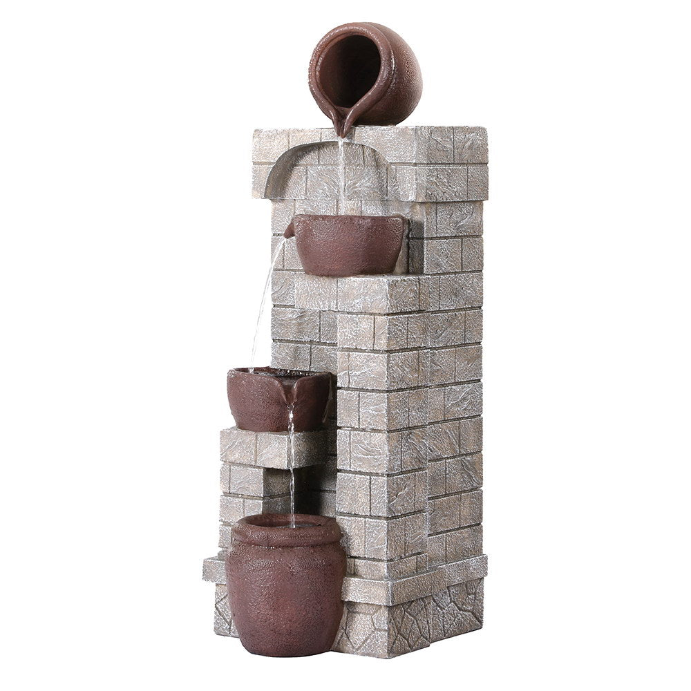 Gardeon 4-Tier Solar Water Fountain Indoor Outdoor Cascading Brown
