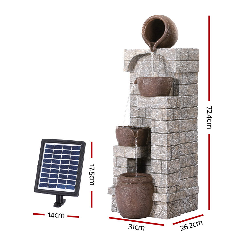 Gardeon 4-Tier Solar Water Fountain Indoor Outdoor Cascading Brown