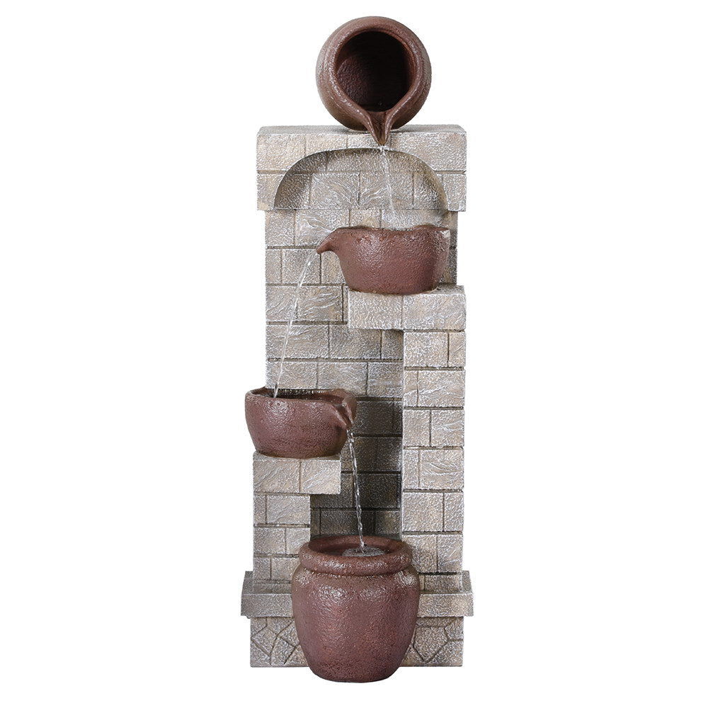 Gardeon 4-Tier Solar Water Fountain Indoor Outdoor Cascading Brown