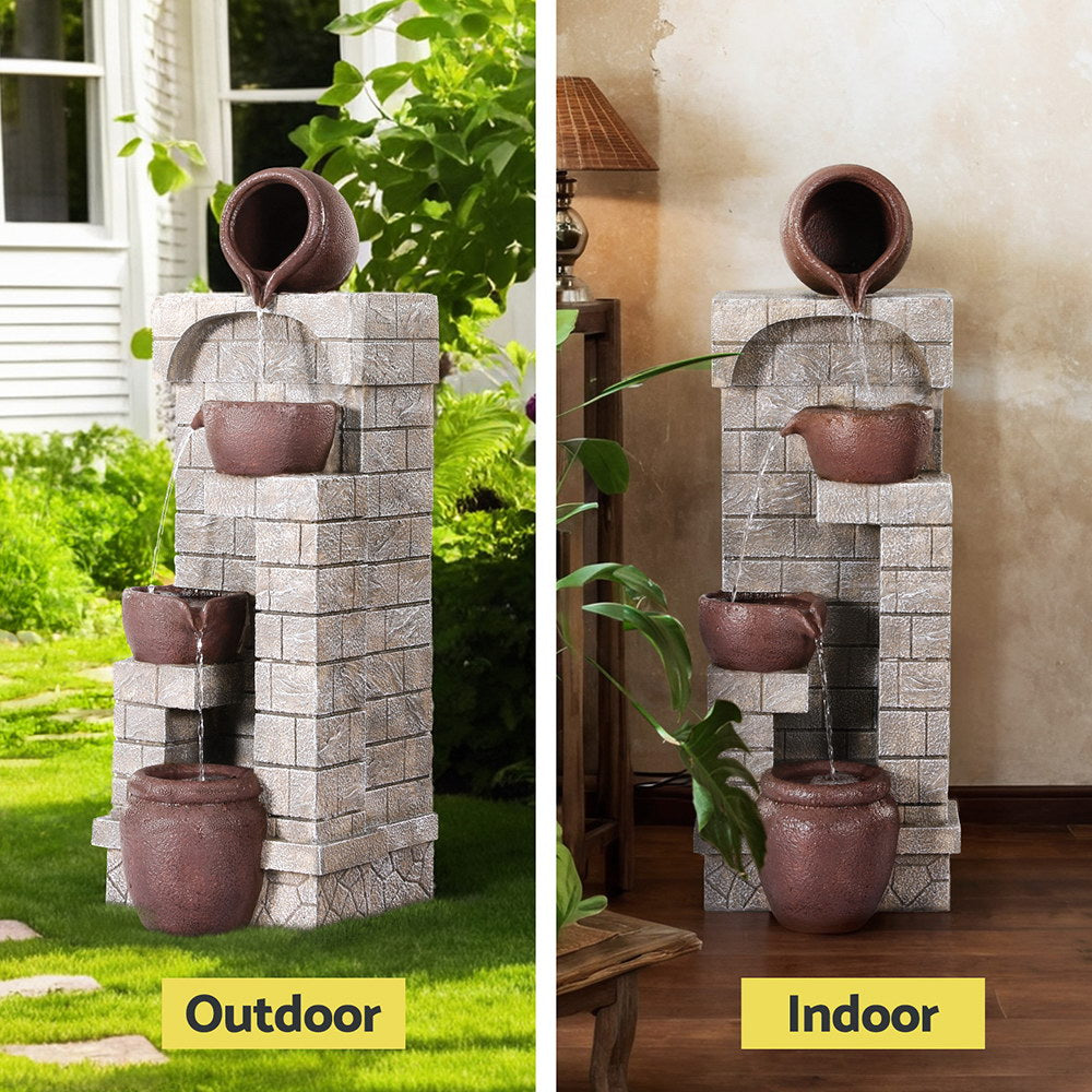 Gardeon 4-Tier Solar Water Fountain Indoor Outdoor Cascading Brown