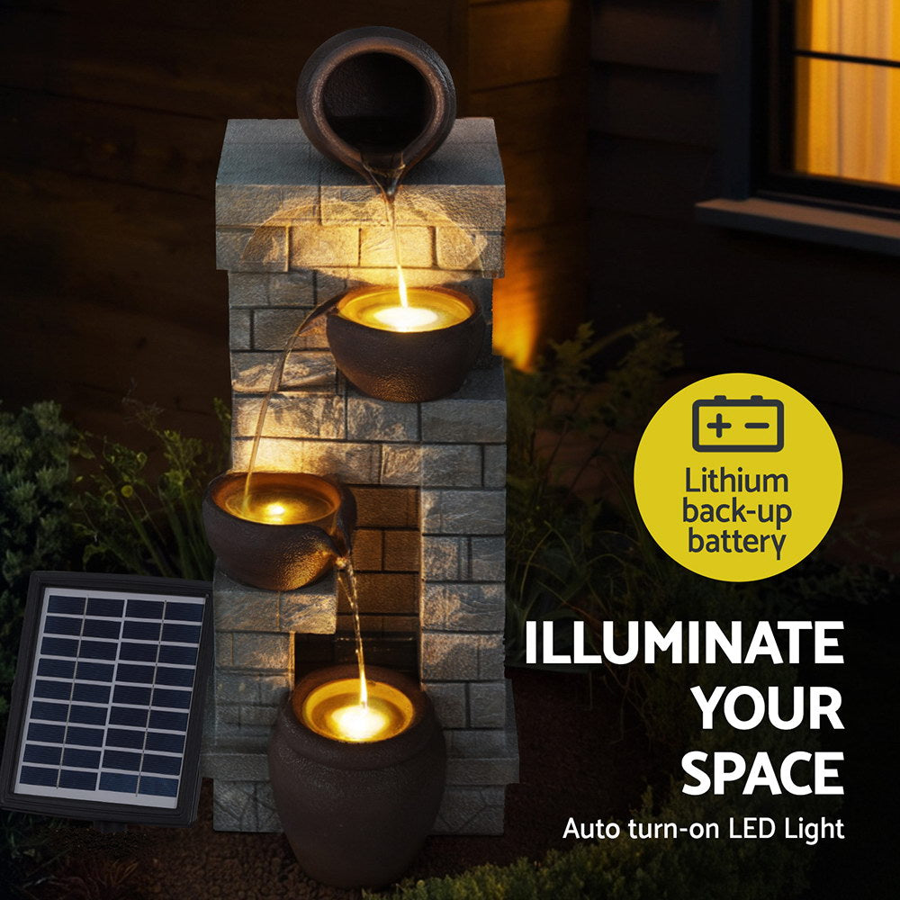 Gardeon 4-Tier Solar Water Fountain Indoor Outdoor Cascading Brown