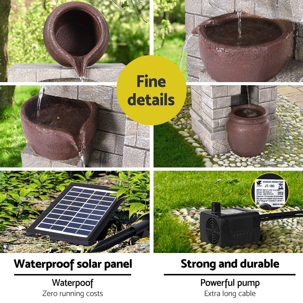 Gardeon 4-Tier Solar Water Fountain Indoor Outdoor Cascading Brown