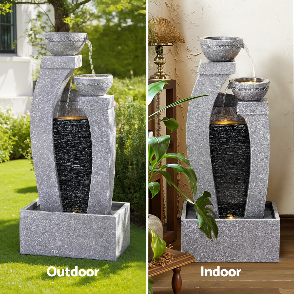 Gardeon 3-Tier Solar Fountain Water Feature Indoor Outdoor Grey