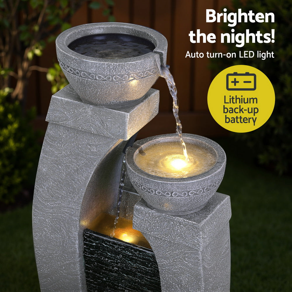 Gardeon 3-Tier Solar Fountain Water Feature Indoor Outdoor Grey