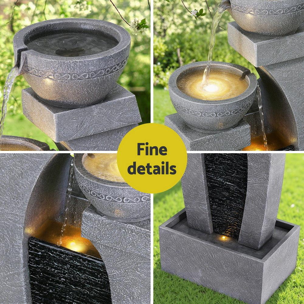 Gardeon 3-Tier Solar Fountain Water Feature Indoor Outdoor Grey