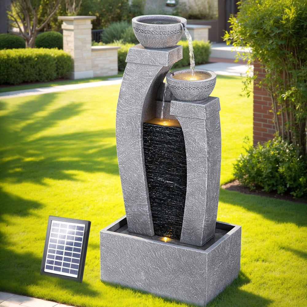 Gardeon 3-Tier Solar Fountain Water Feature Indoor Outdoor Grey
