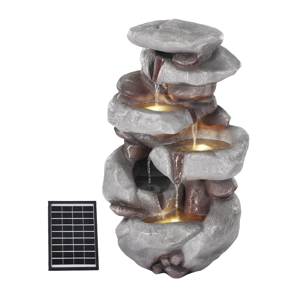 Gardeon 4-Tier Solar Water Fountain Indoor Outdoor Brown