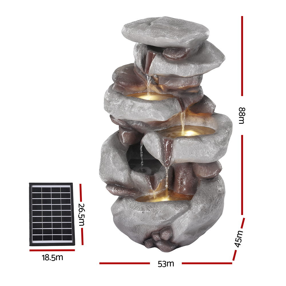 Gardeon 4-Tier Solar Water Fountain Indoor Outdoor Brown