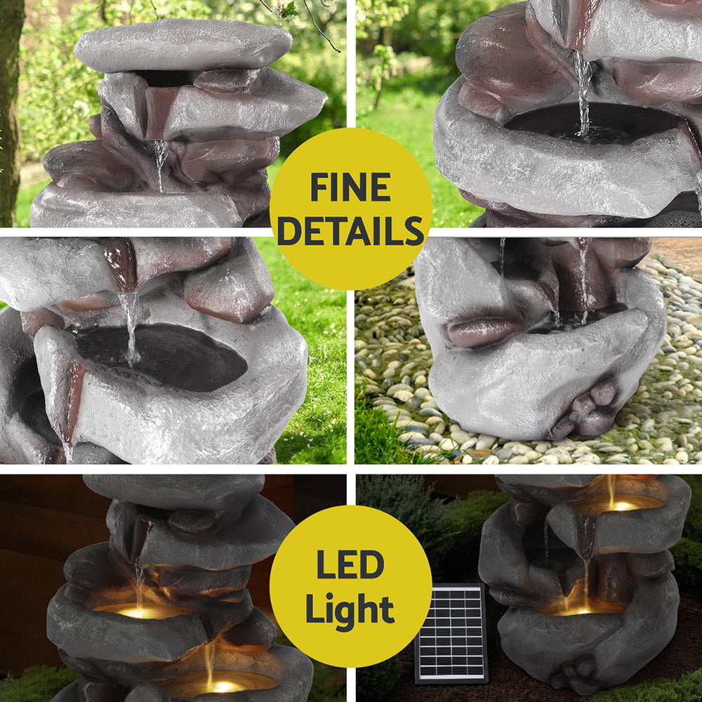 Gardeon 4-Tier Solar Water Fountain Indoor Outdoor Brown