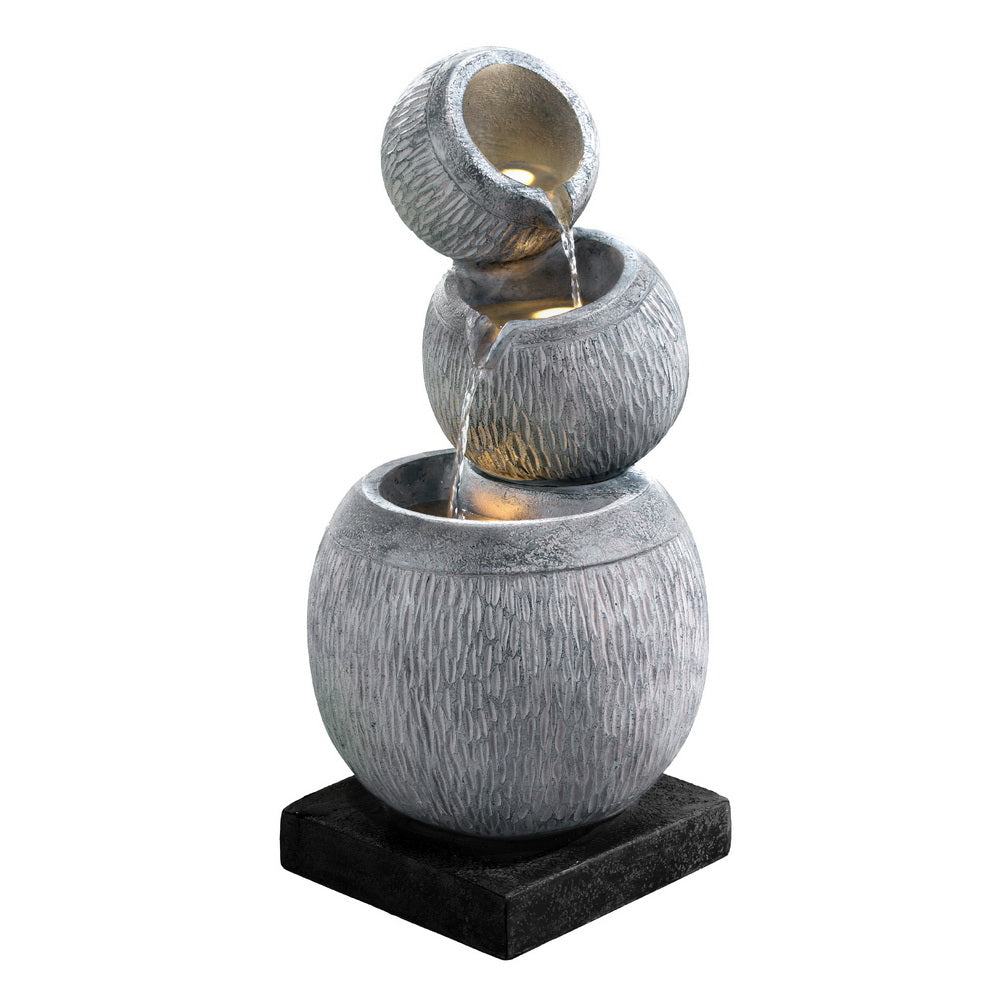 Gardeon 80CM Solar Fountain Bird Bath LED Light Grey