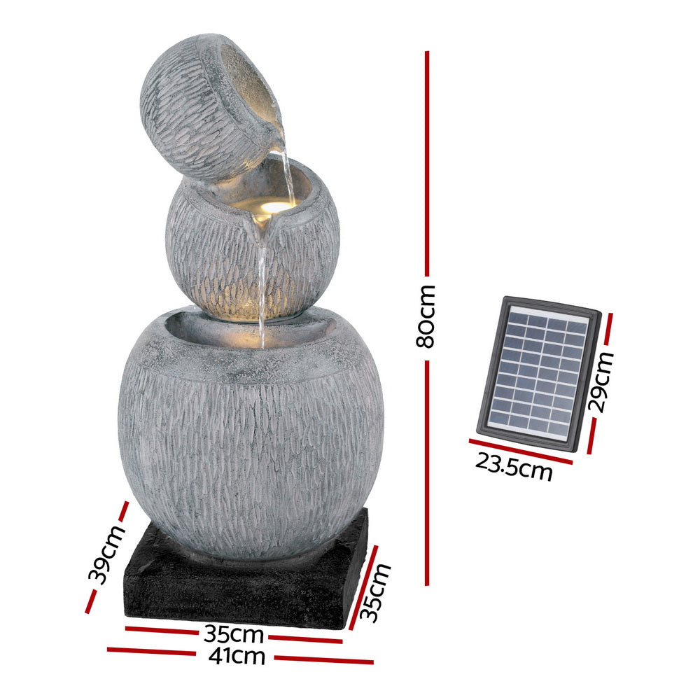 Gardeon 80CM Solar Fountain Bird Bath LED Light Grey