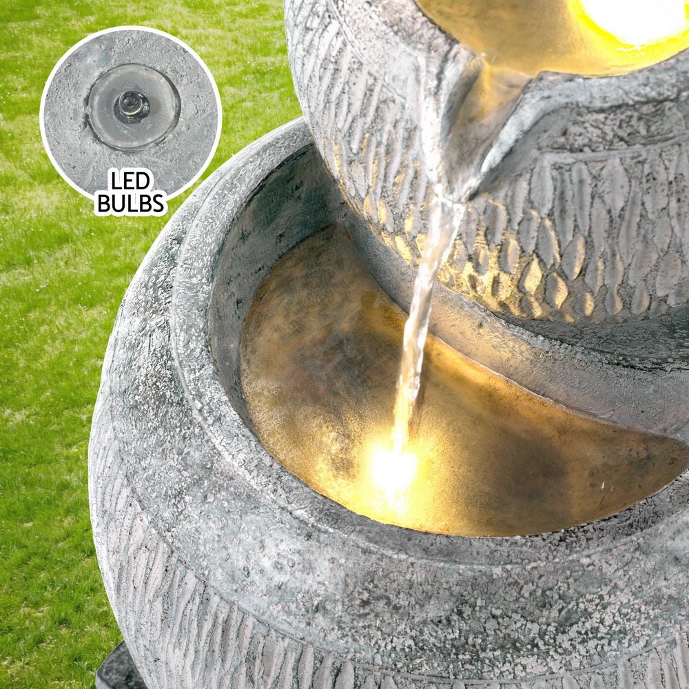 Gardeon Solar Fountain Water Feature Bird Bath Garden LED Light 80CM Grey