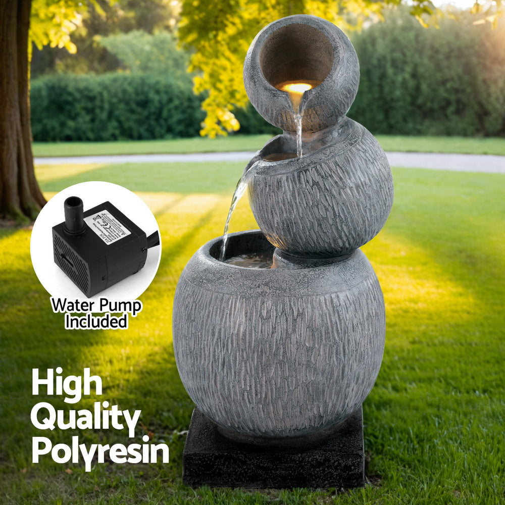 Gardeon 80CM Solar Fountain Bird Bath LED Light Grey