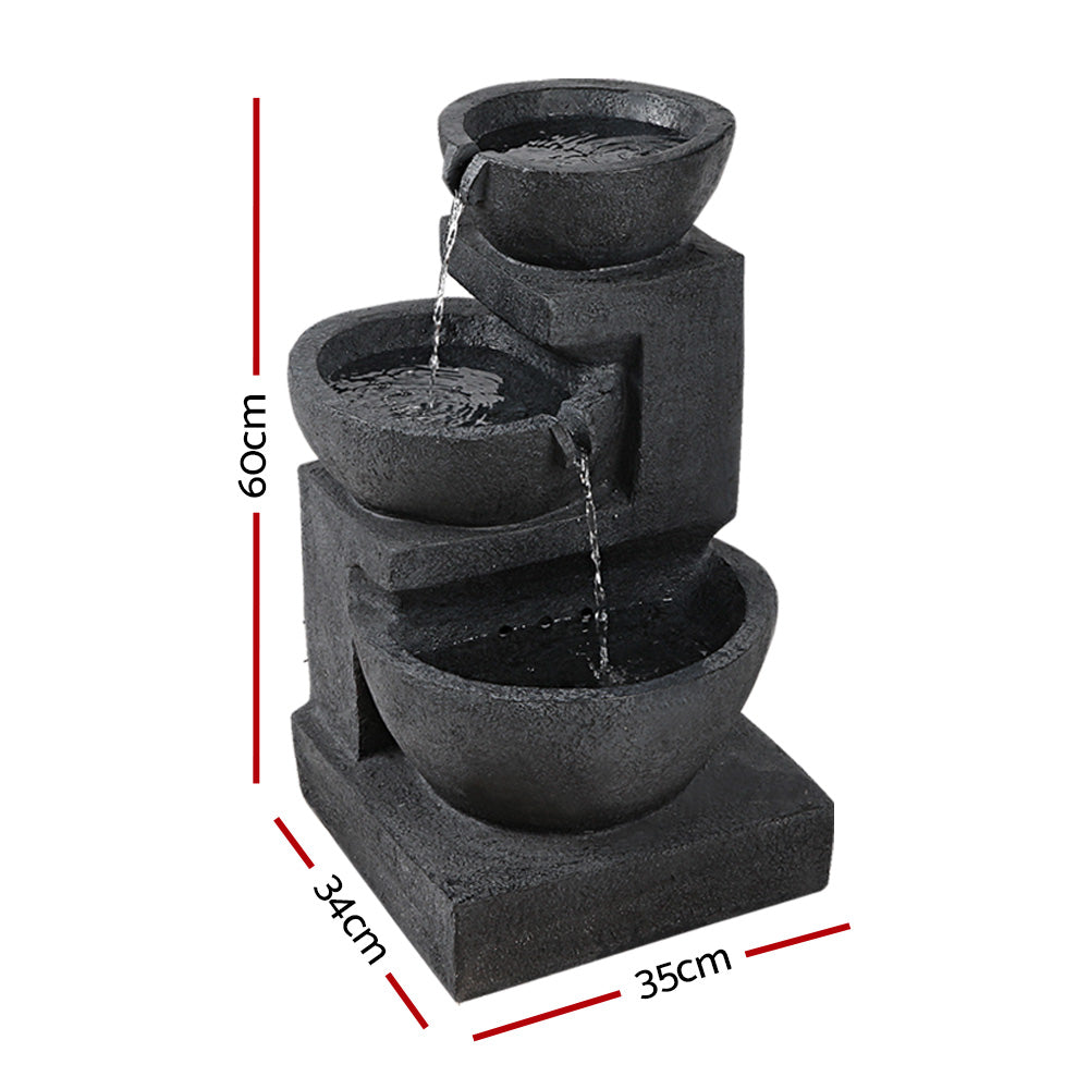 Gardeon 60CM Fountain 3-Tier Bowl Solar Water Feature LED Blue