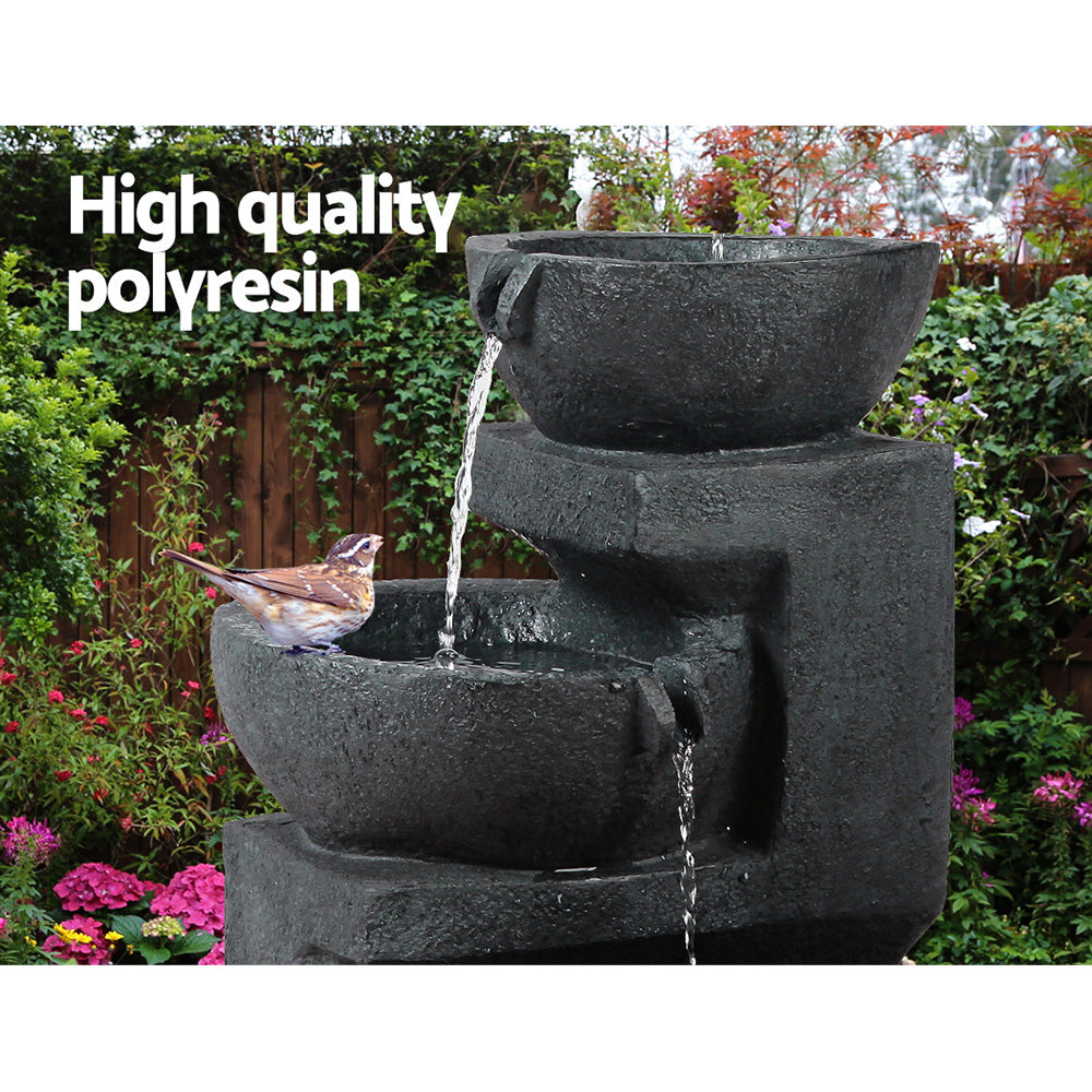 Gardeon 60CM Fountain 3-Tier Bowl Solar Water Feature LED Blue