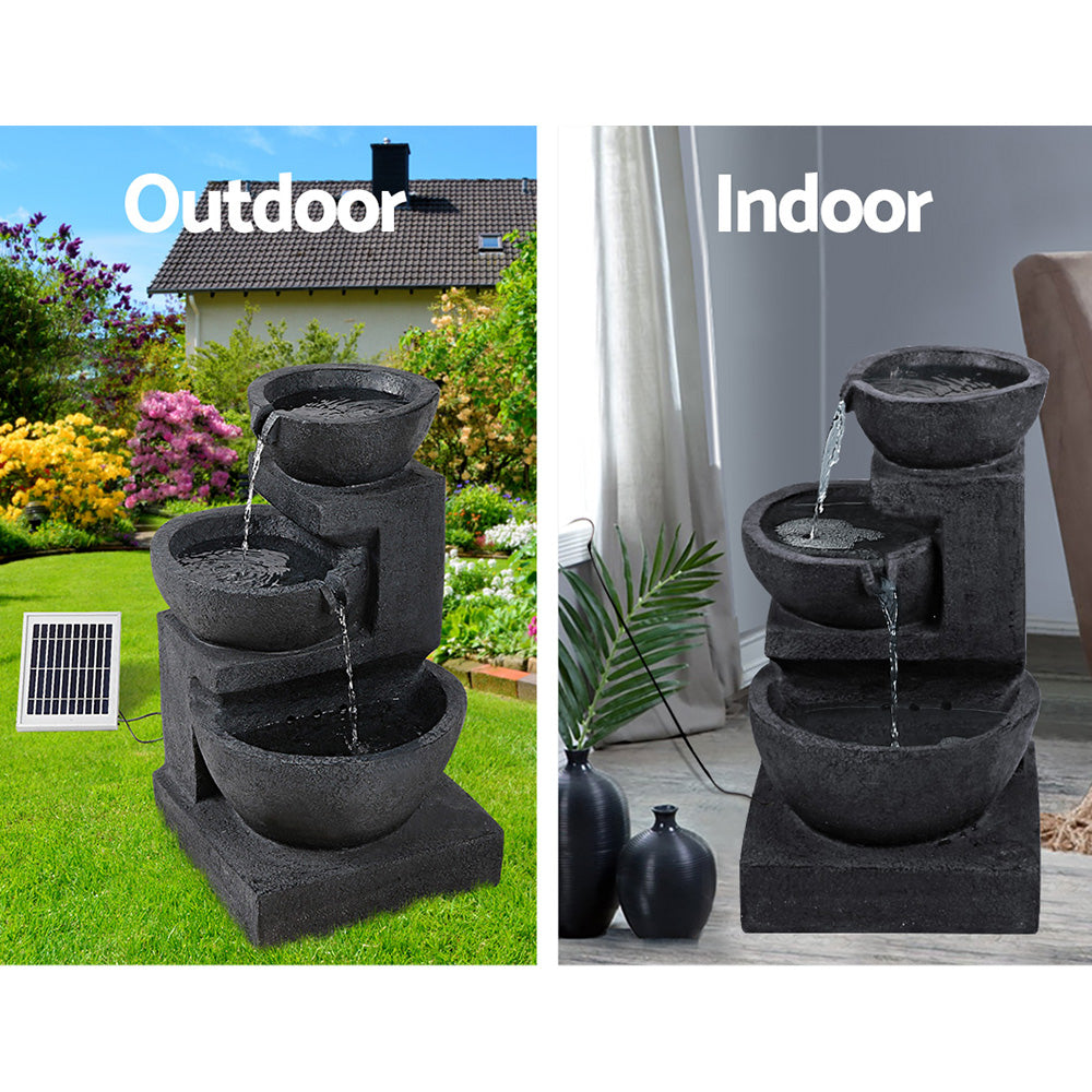 Gardeon 60CM Fountain 3-Tier Bowl Solar Water Feature LED Blue